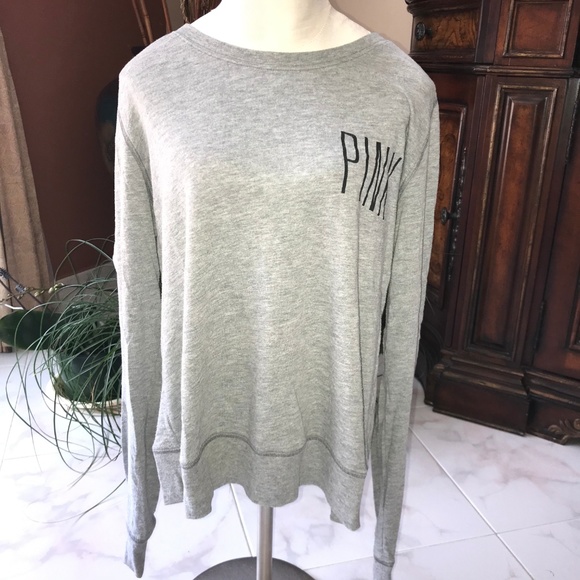 PINK Victoria's Secret Tops - Victoria Secret Pink | Grey Long Sleeve Crew Neck